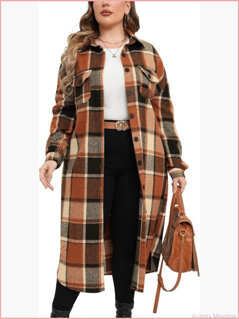 Plus Size Long Flannel Shacket Jacket Oversized Button Down Coats with Pockets
